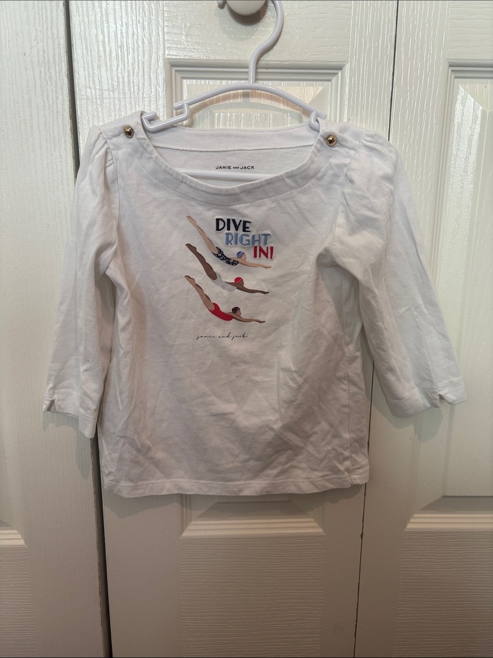 Janie and Jack White Long-Sleeve Tee with Swimmer Graphic
